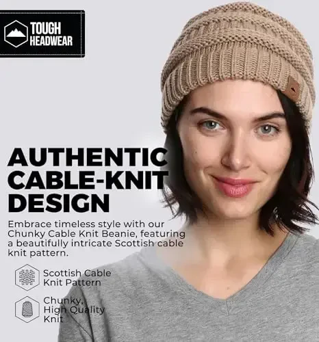 Tough Headwear Beanie Hat - Cable Knit Warmth - Winter Hats - Slouchy Fit - Beanies for Women - Itch-Free Winter Essentials - 2