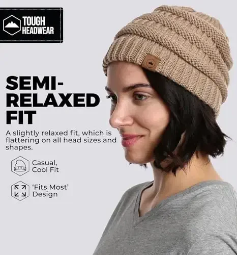 Tough Headwear Beanie Hat - Cable Knit Warmth - Winter Hats - Slouchy Fit - Beanies for Women - Itch-Free Winter Essentials - 4