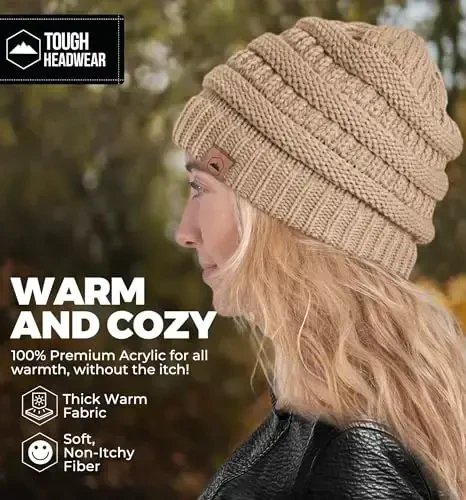 Tough Headwear Beanie Hat - Cable Knit Warmth - Winter Hats - Slouchy Fit - Beanies for Women - Itch-Free Winter Essentials - 5