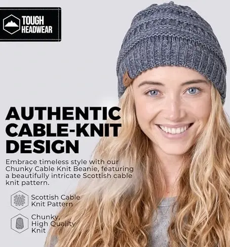 Tough Headwear Beanie Hat - Cable Knit Warmth - Winter Hats - Slouchy Fit - Beanies for Women - Itch-Free Winter Essentials - TOUGH (1)