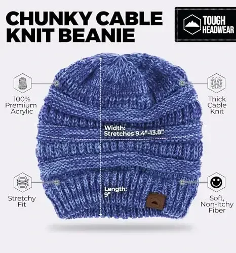 Tough Headwear Beanie Hat - Cable Knit Warmth - Winter Hats - Slouchy Fit - Beanies for Women - Itch-Free Winter Essentials - 3