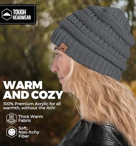 Tough Headwear Beanie Hat - Kabel Triko Iliqlik - Qishki Shapkalar - Yumshoq Fason - Ayollar uchun Shapka - Qichishmaydigan Qishki Zaruriyatlar - 5