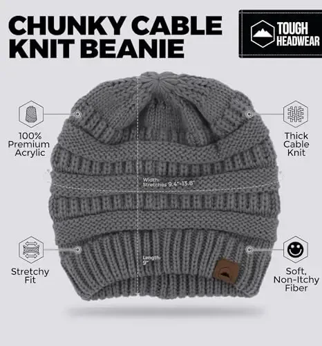 Tough Headwear Beanie Hat - Kabel Triko Iliqlik - Qishki Shapkalar - Yumshoq Fason - Ayollar uchun Shapka - Qichishmaydigan Qishki Zaruriyatlar - 3