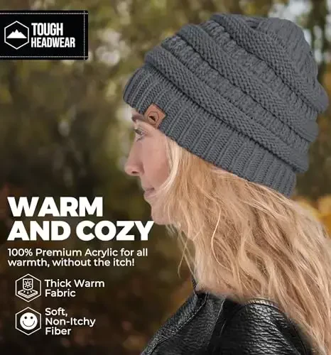 Tough Headwear Beanie Hat - Kabel Triko Iliqlik - Qishki Shapkalar - Yumshoq Fason - Ayollar uchun Shapka - Qichishmaydigan Qishki Zaruriyatlar - 5