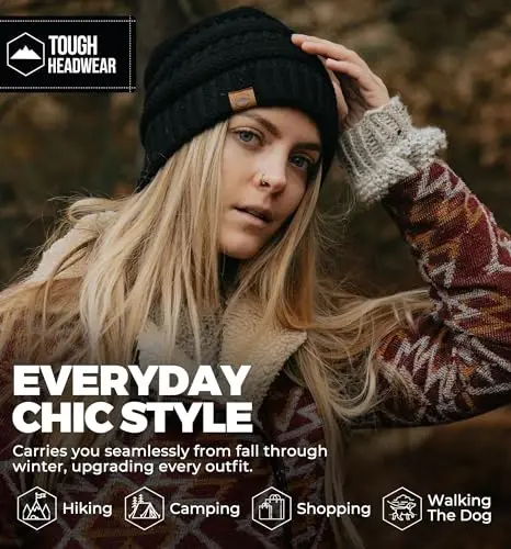 Tough Headwear Beanie Hat - Kabel Triko Iliqlik - Qishki Shlyapalar - Slouchy Fit - Ayollar uchun Beanielar - Qishki Zarb Zaruratlari - 6