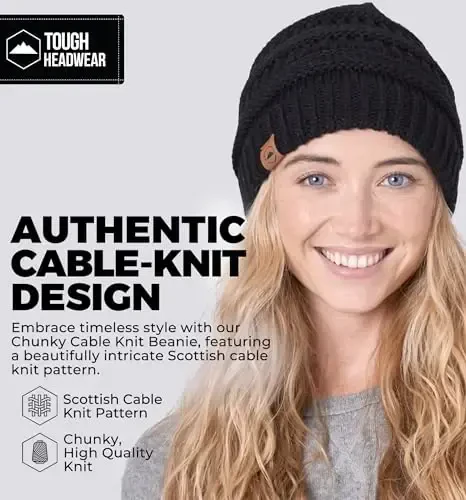 Tough Headwear Beanie Hat - Kabel Triko Iliqlik - Qishki Shlyapalar - Slouchy Fit - Ayollar uchun Beanielar - Qishki Zarb Zaruratlari - 2