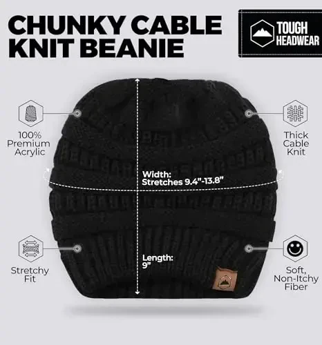 Tough Headwear Beanie Hat - Kabel Triko Iliqlik - Qishki Shlyapalar - Slouchy Fit - Ayollar uchun Beanielar - Qishki Zarb Zaruratlari - 3