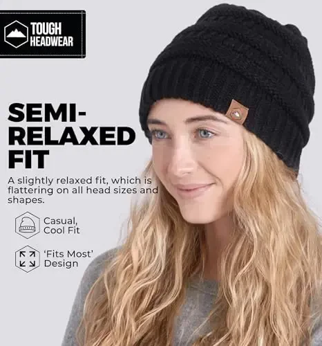 Tough Headwear Beanie Hat - Kabel Triko Iliqlik - Qishki Shlyapalar - Slouchy Fit - Ayollar uchun Beanielar - Qishki Zarb Zaruratlari - 4