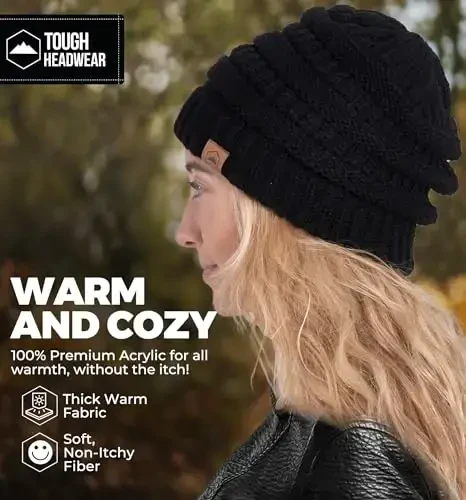 Tough Headwear Beanie Hat - Kabel Triko Iliqlik - Qishki Shlyapalar - Slouchy Fit - Ayollar uchun Beanielar - Qishki Zarb Zaruratlari - 5