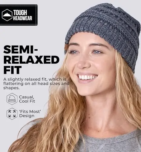 Tough Headwear Beanie Hat - Kabel trikotaj iliqligi - Qishki shlyapalar - Erkin bichim - Ayollar uchun shapkalar - Qishki qulaylik - 4