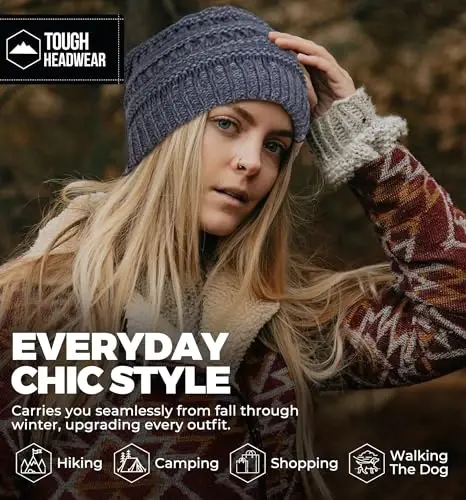 Tough Headwear Beanie Hat - Kabel trikotaj iliqligi - Qishki shlyapalar - Erkin bichim - Ayollar uchun shapkalar - Qishki qulaylik - 6