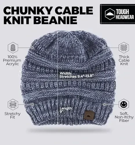 Tough Headwear Beanie Hat - Kabel trikotaj iliqligi - Qishki shlyapalar - Erkin bichim - Ayollar uchun shapkalar - Qishki qulaylik - 3