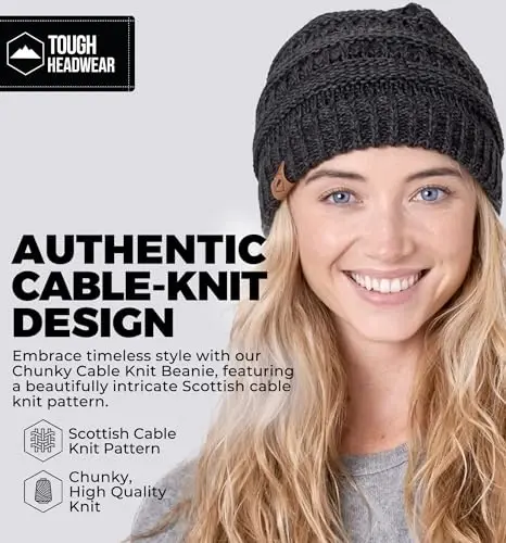 Tough Headwear Beanie Hat - Kabel trikotajli iliqlik - Qishki shlyapalar - Qulay bichim - Ayollar uchun shapkalar - Qish uchun qichishmaydigan materiallar - TOUGH (1)
