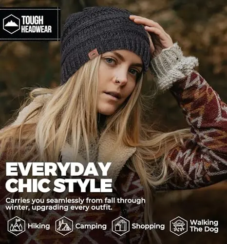 Tough Headwear Beanie Hat - Kabel trikotajli iliqlik - Qishki shlyapalar - Qulay bichim - Ayollar uchun shapkalar - Qish uchun qichishmaydigan materiallar - 6