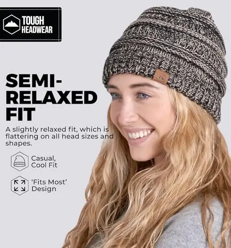 Tough Headwear Beanie Hat - Kabel trikotajli iliqlik - Qishki shlyapalar - Yumshoq moslash - Ayollar uchun shapkalar - Qishki zaruriy buyumlar qichishmaydi - 4