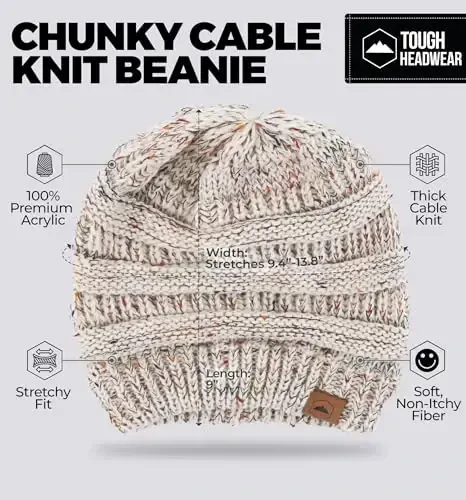 Tough Headwear Beanie Hat - Kabeldan to'qilgan issiqlik - Qishki shapkalar - Yumshoq bichim - Ayollar uchun shapkalar - Qish uchun qichishmaydigan zarur narsalar - 3