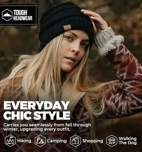 Tough Headwear Beanie Hat - Cable Knit Warmth - Winter Hats - Slouchy Fit - Beanies for Women - Itch-Free Winter Essentials - 6