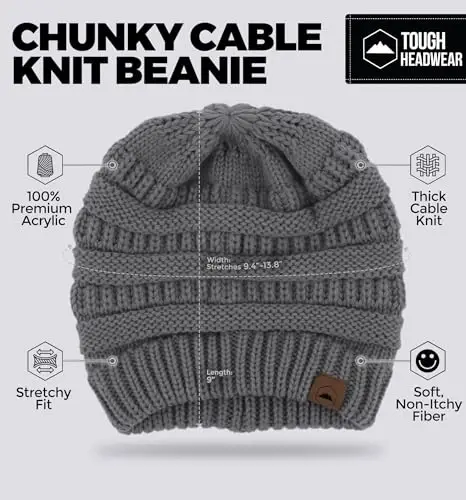 Tough Headwear Beanie Hat - Cable Knit Warmth - Winter Hats - Slouchy Fit - Beanies for Women - Itch-Free Winter Essentials - 3