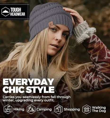 Tough Headwear Beanie Hat - Cable Knit Warmth - Winter Hats - Slouchy Fit - Beanies for Women - Itch-Free Winter Essentials - 6