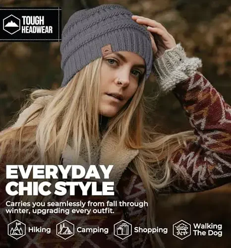 Tough Headwear Beanie Hat - Cable Knit Warmth - Winter Hats - Slouchy Fit - Beanies for Women - Itch-Free Winter Essentials - 6