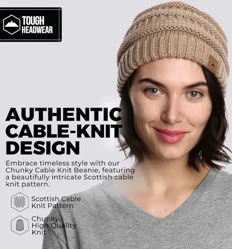 Tough Headwear Beanie Hat - Cable Knit Warmth - Winter Hats - Slouchy Fit - Beanies for Women - Itch-Free Winter Essentials - TOUGH HEADWEAR (1)