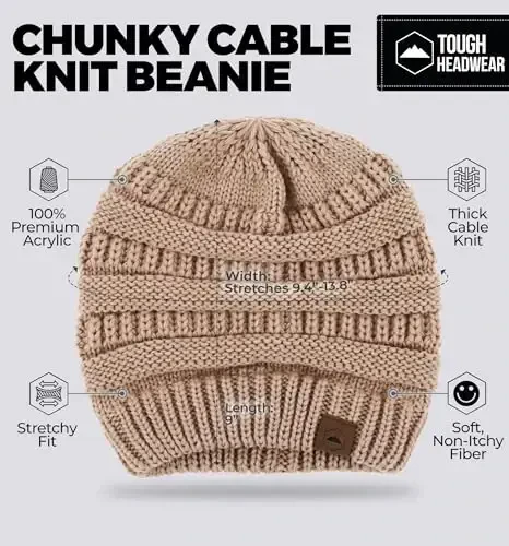 Tough Headwear Beanie Hat - Cable Knit Warmth - Winter Hats - Slouchy Fit - Beanies for Women - Itch-Free Winter Essentials - 3
