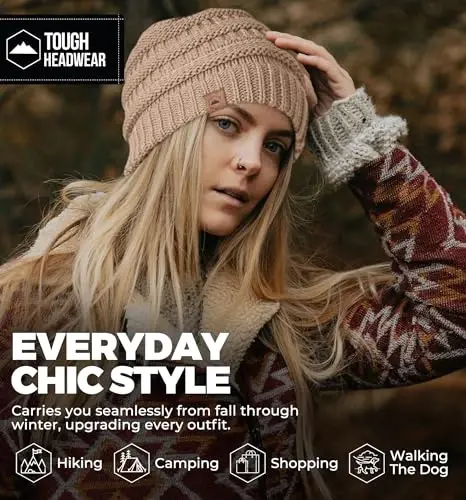 Tough Headwear Beanie Hat - Cable Knit Warmth - Winter Hats - Slouchy Fit - Beanies for Women - Itch-Free Winter Essentials - 6