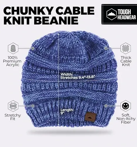 Tough Headwear Beanie Hat - Cable Knit Warmth - Winter Hats - Slouchy Fit - Beanies for Women - Itch-Free Winter Essentials - 3