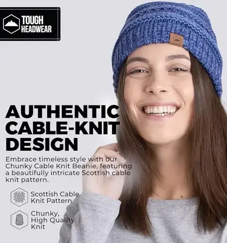 Tough Headwear Beanie Hat - Cable Knit Warmth - Winter Hats - Slouchy Fit - Beanies for Women - Itch-Free Winter Essentials - TOUGH HEADWEAR (1)