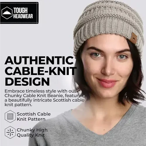 Tough Headwear Beanie Hat - Cable Knit Warmth - Winter Hats - Slouchy Fit - Beanies for Women - Itch-Free Winter Essentials - 2