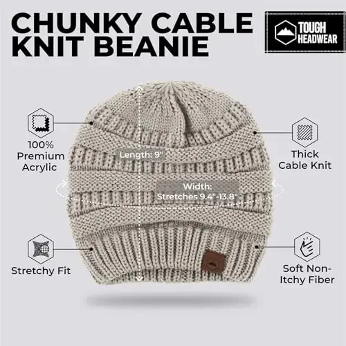 Tough Headwear Beanie Hat - Cable Knit Warmth - Winter Hats - Slouchy Fit - Beanies for Women - Itch-Free Winter Essentials - 3
