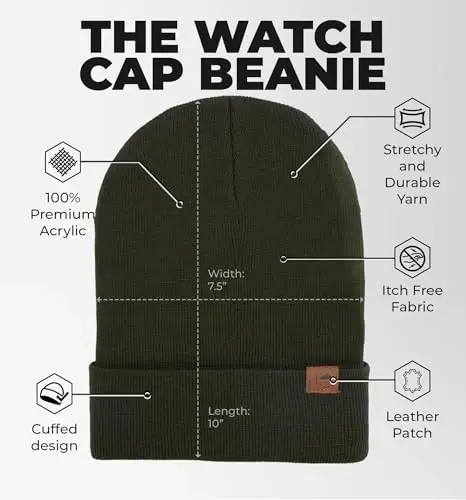 Tough Headwear Cuff Beanie Hat - All-Season Winter Cap - Stretch Fit Women & Mens Beanie - Durable Knit Unisex Winter Caps - 3