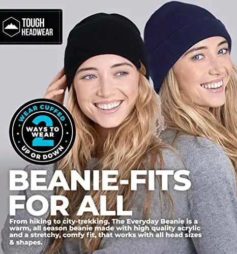 Tough Headwear Daily Knit Beanie Hat - Thermal Warmth Winter Hat - Breathable, Stretch Fit Beanie for Women & Men - 2