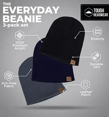 Tough Headwear Daily Knit Beanie Hat - Thermal Warmth Winter Hat - Breathable, Stretch Fit Beanie for Women & Men - 3