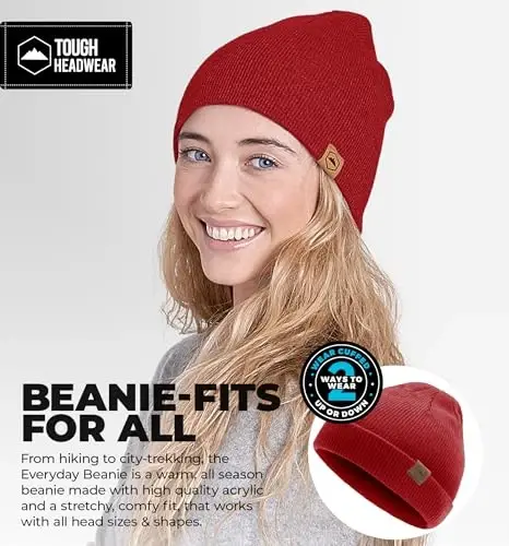 Tough Headwear Daily Knit Beanie Hat - Thermal Warmth Winter Hat - Breathable, Stretch Fit Beanie for Women & Men - 2