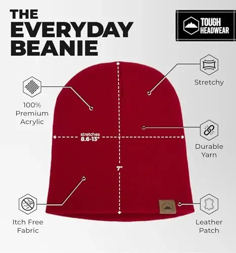Tough Headwear Daily Knit Beanie Hat - Thermal Warmth Winter Hat - Breathable, Stretch Fit Beanie for Women & Men - 3
