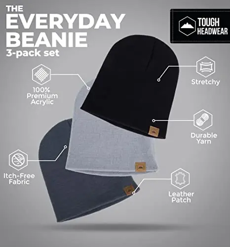 Tough Headwear Daily Knit Beanie Hat - Thermal Warmth Winter Hat - Breathable, Stretch Fit Beanie for Women & Men - 3
