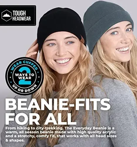 Tough Headwear Daily Knit Beanie Hat - Thermal Warmth Winter Hat - Breathable, Stretch Fit Beanie for Women & Men - 2