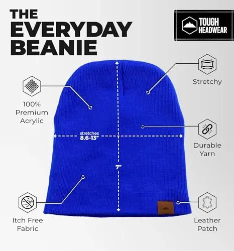Tough Headwear Daily Knit Beanie Hat - Thermal Warmth Winter Hat - Breathable, Stretch Fit Beanie for Women & Men - 3
