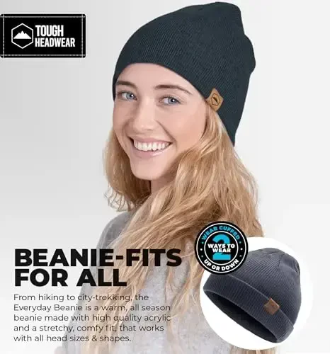 Tough Headwear Daily Knit Beanie Hat - Thermal Warmth Winter Hat - Breathable, Stretch Fit Beanie for Women & Men - 2