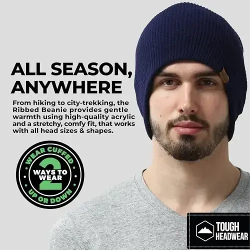Tough Headwear Ribbed Beanie Hat - Four-Way Stretch Beanie for Women & Men - Lightweight, Soft Acrylic Knit Winter Hat - TOUGH HEADWEAR (1)