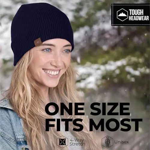 Tough Headwear Ribbed Beanie Hat - Four-Way Stretch Beanie for Women & Men - Lightweight, Soft Acrylic Knit Winter Hat - 4