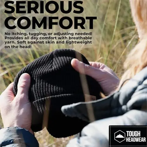 Tough Headwear Ribbed Beanie Hat - Four-Way Stretch Beanie for Women & Men - Lightweight, Soft Acrylic Knit Winter Hat - 6