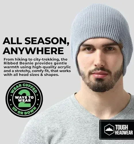 Tough Headwear Ribbed Beanie Hat - Four-Way Stretch Beanie for Women & Men - Lightweight, Soft Acrylic Knit Winter Hat - 2