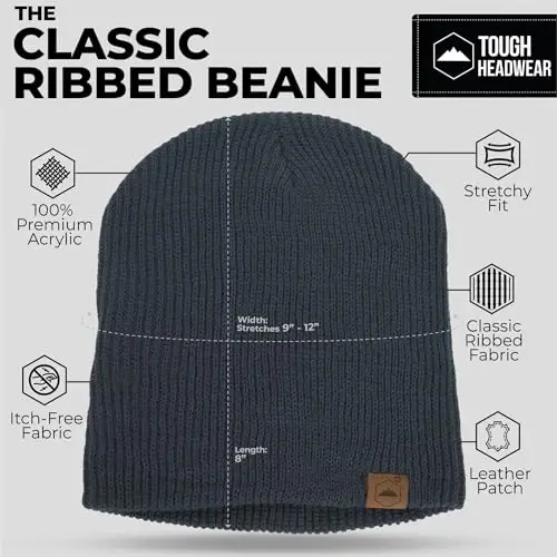 Tough Headwear Ribbed Beanie Hat - Four-Way Stretch Beanie for Women & Men - Lightweight, Soft Acrylic Knit Winter Hat - 3