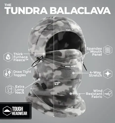 Tough Headwear Fleece Balaclava Ski Mask - Shamolga chidamli yuzni qoplaydigan niqob - Sovuq ob-havo uchun chang'i niqobi - Qishki aksessuarlar - 3