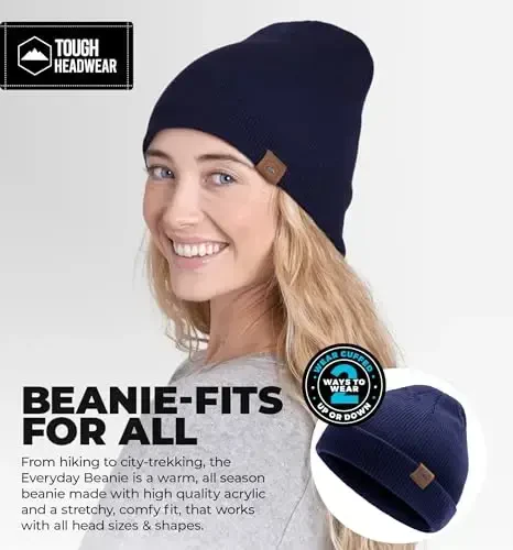Tough Headwear Daily Knit Beanie Hat - Thermal Warmth Winter Hat - Breathable, Stretch Fit Beanie for Women & Men - TOUGH HEADWEAR (1)