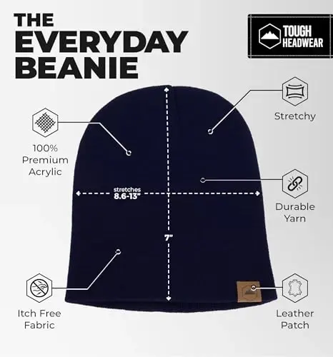 Tough Headwear Daily Knit Beanie Hat - Thermal Warmth Winter Hat - Breathable, Stretch Fit Beanie for Women & Men - 3