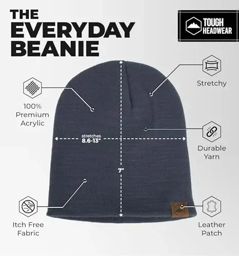 Tough Headwear Daily Knit Beanie Hat - Thermal Warmth Winter Hat - Breathable, Stretch Fit Beanie for Women & Men - 3