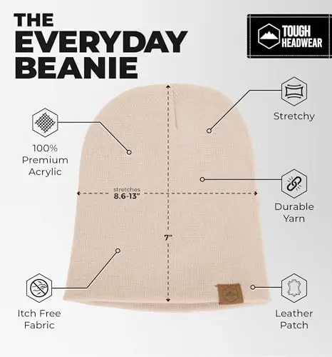 Tough Headwear Knit Beanie Hat - Stretch Fit Winter Hats for Men - Breathable Beanie for Women - Durable Acrylic Winter Cap - 3